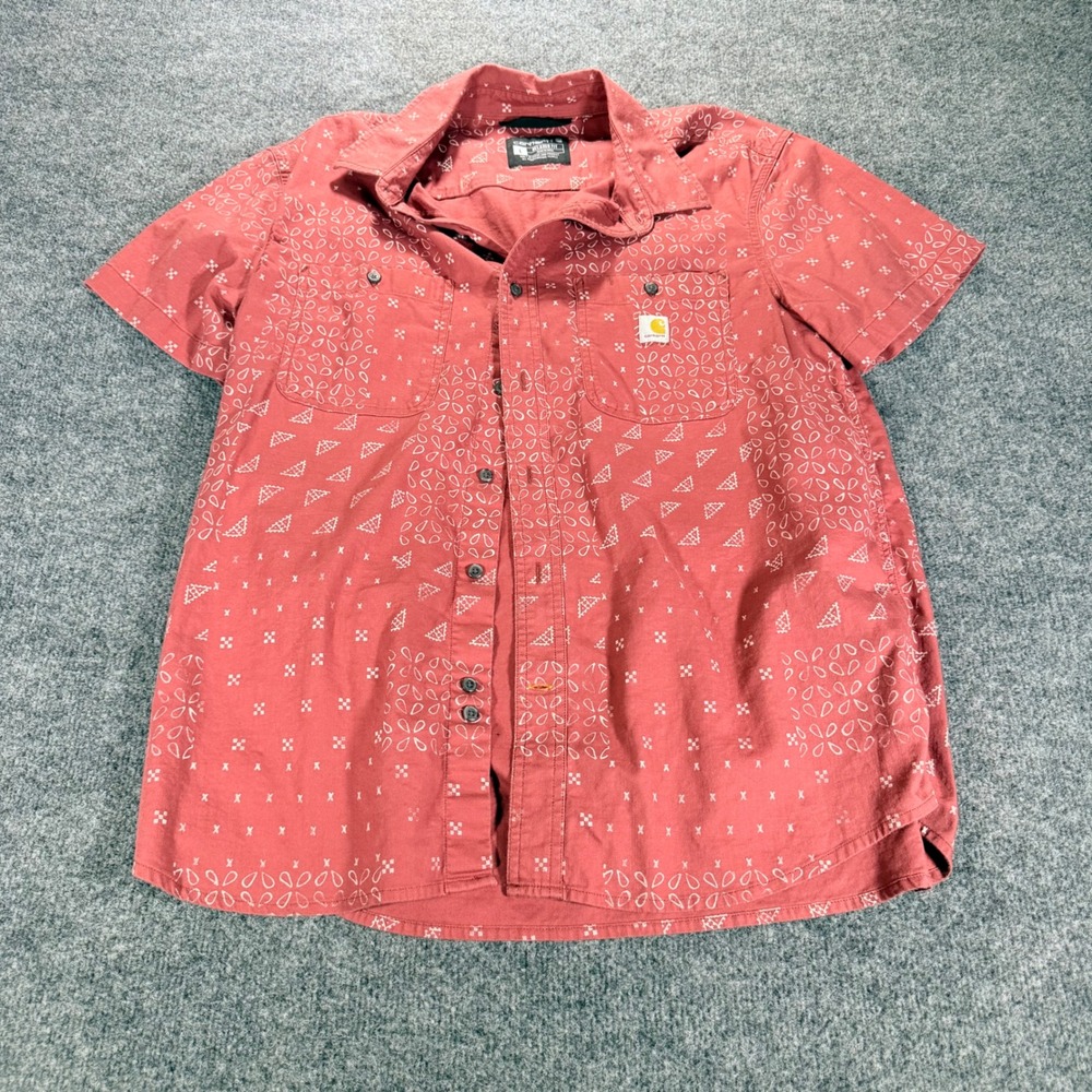 Carhartt Shirt Mens Large Red Bandana Paisley Rugged Flex Button Up TW6403-M L